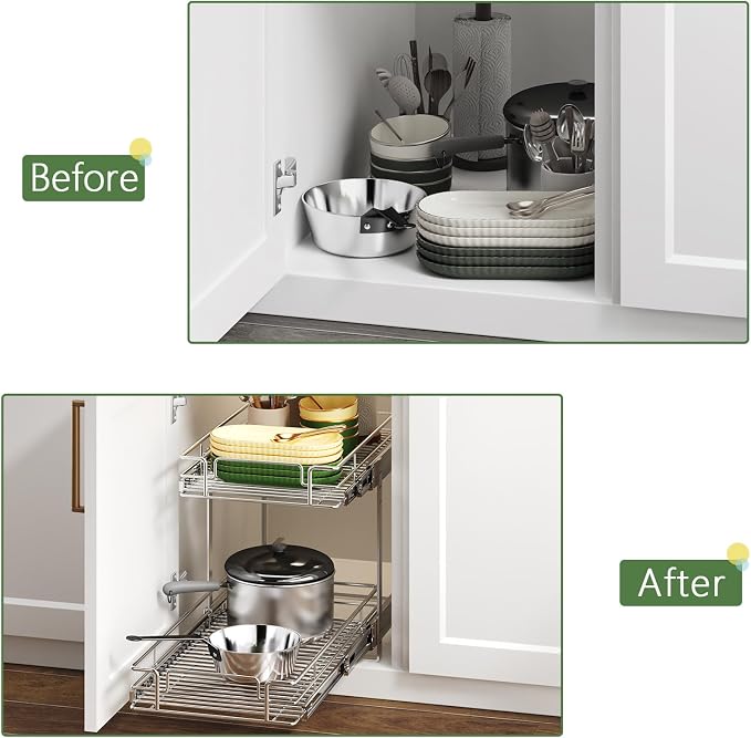 2 Tier Individual Pull Out Cabinet Organizer 11½" W x 21½" D, Heavy Duty - Image 8