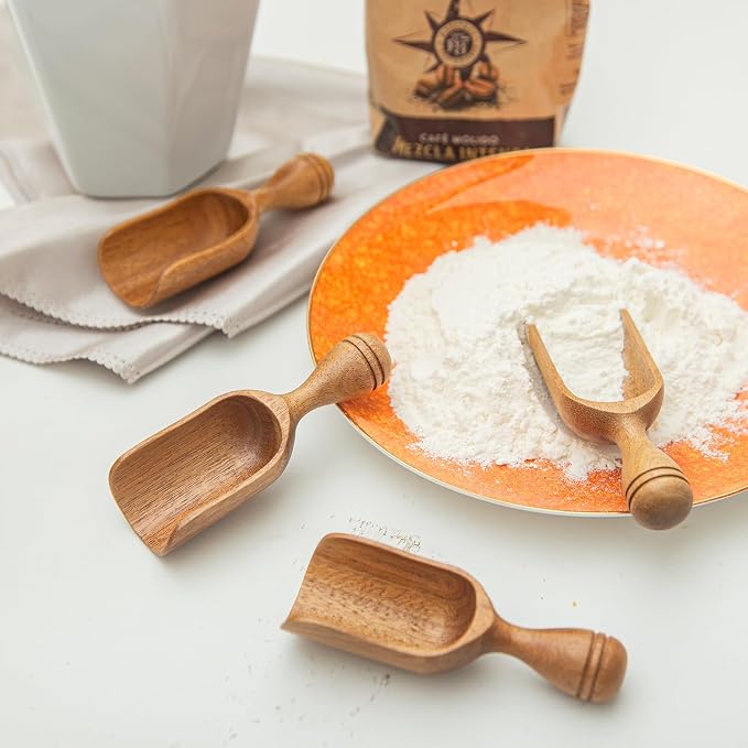 Wooden Scoops for Canisters 4PCS Acacia Wooden Scoop for Jars Small Wood Scoops - Image 2