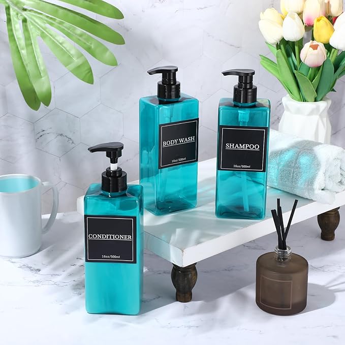 Tanlade 6 Pieces Shampoo and Conditioner Dispenser Bottles 16oz Modern Shower - Image 6