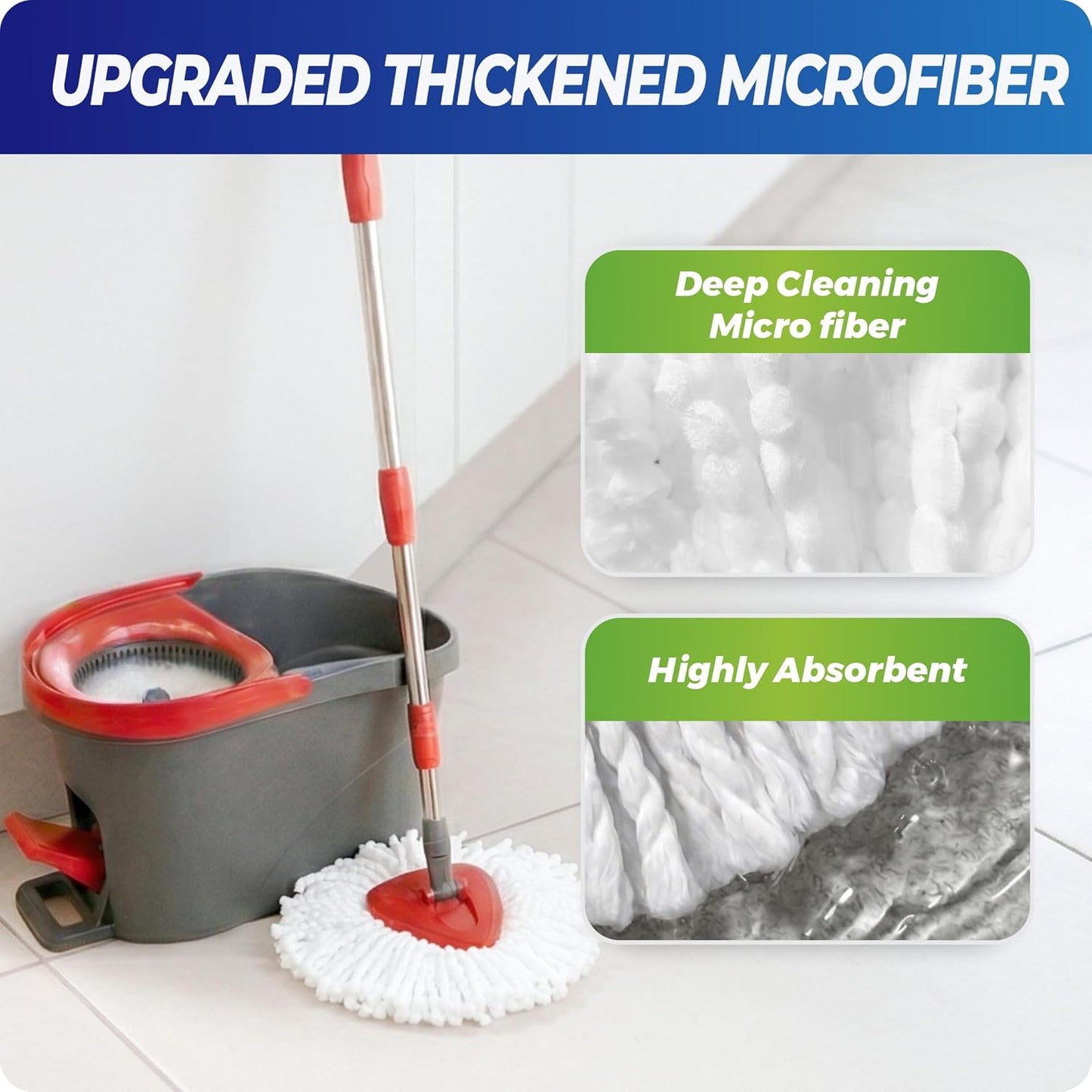 Microfiber Mop Heads Replacement for Ocedar Mops Head, Compatible with O Cedar Mop Replacement Heads,for Hardwood Laminate Tile Floors,Perfect for Home Kitchen Bathroom Living Daily Cleaning-4 Pack
