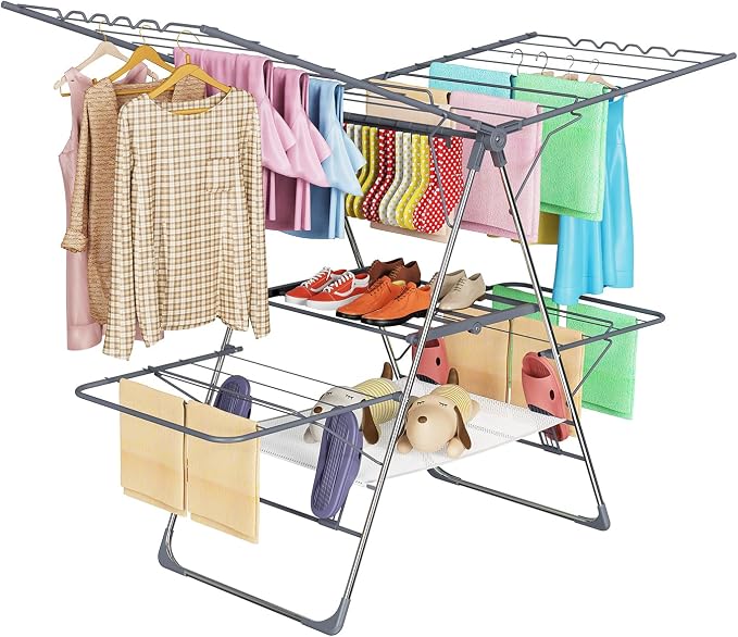 Clothes Drying Rack, Foldable 2-Level Laundry Racks by Unknown