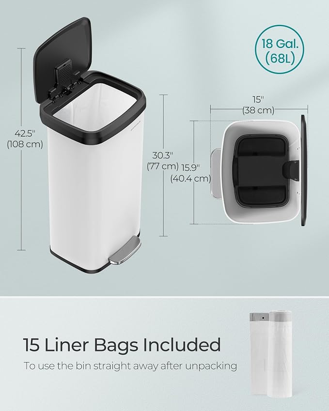 SONGMICS Kitchen Trash Can, 18-Gallon Stainless Steel Garbage Can, - Image 3