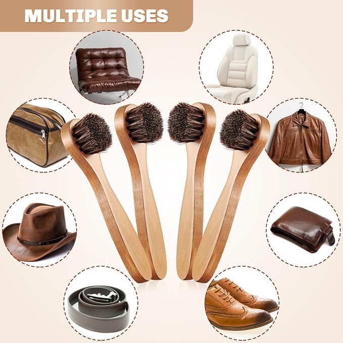 4 Pcs Horsehair Shine Shoes Brush Kit Polish Dauber Applicators Cleaning - Image 6
