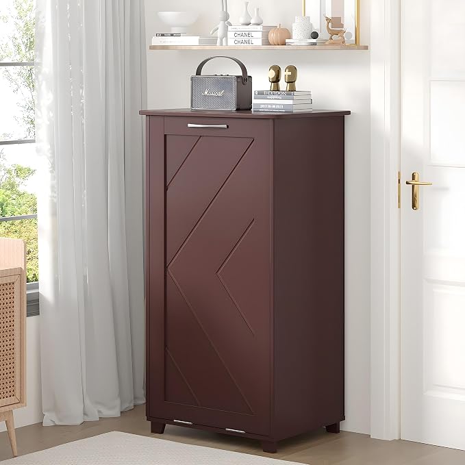 VECELO Tilt Out Kitchen Trash Bin Cabinet, Dog Proof Garbage Can - Image 3