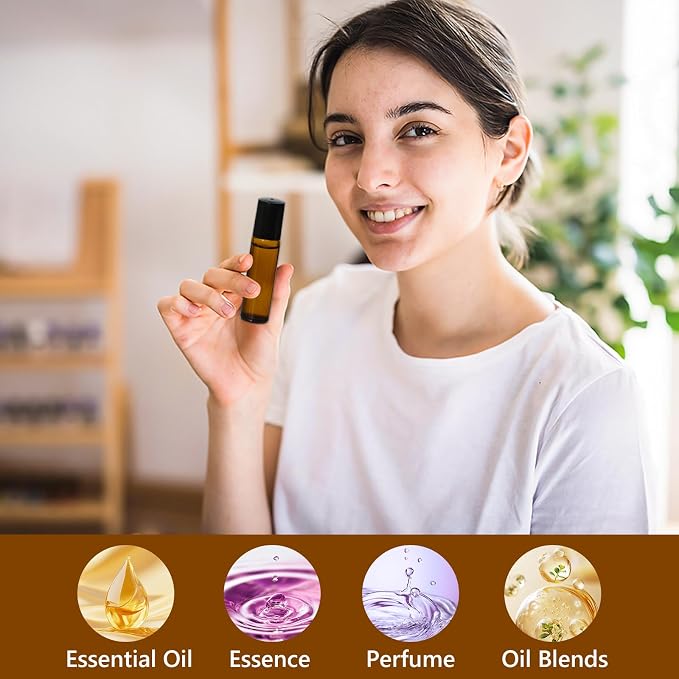 KEYWING 54 Pack Empty Essential Oil Roller Bottles – 10ml Amber Glass Roll-On - Image 7