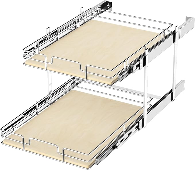 ROOMTEC 2 Tier Individual Pull Out Cabinet Organizer 22½"W x 21½"D, Slide Out by ROOMTEC
