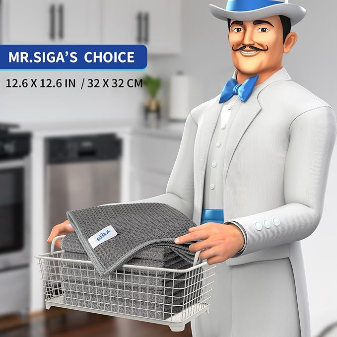 MR.SIGA Waffle Pattern Cleaning Cloths, Reusable Absorbent Microfiber Cleaning - Image 2