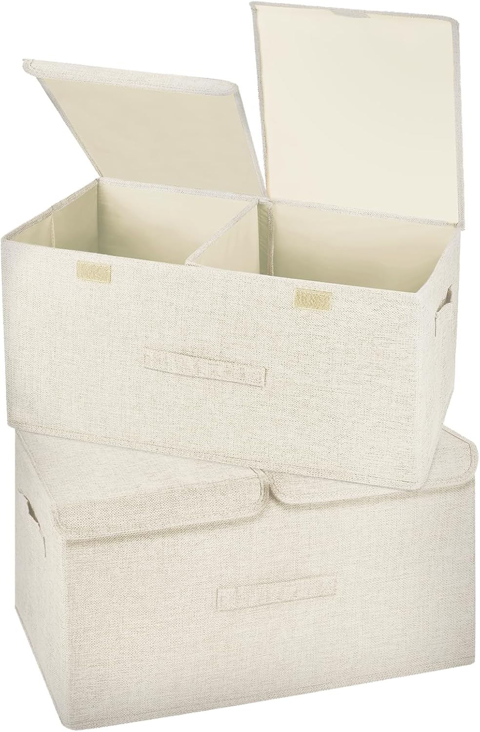 2 Pack Storage Boxes with Lids and Handles, Collapsible Linen Storage Bins Or...