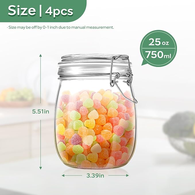 Glass Food Storage Jars with Airtight Lids 25 oz Round 4 Pack Kitchen Storage - Image 3