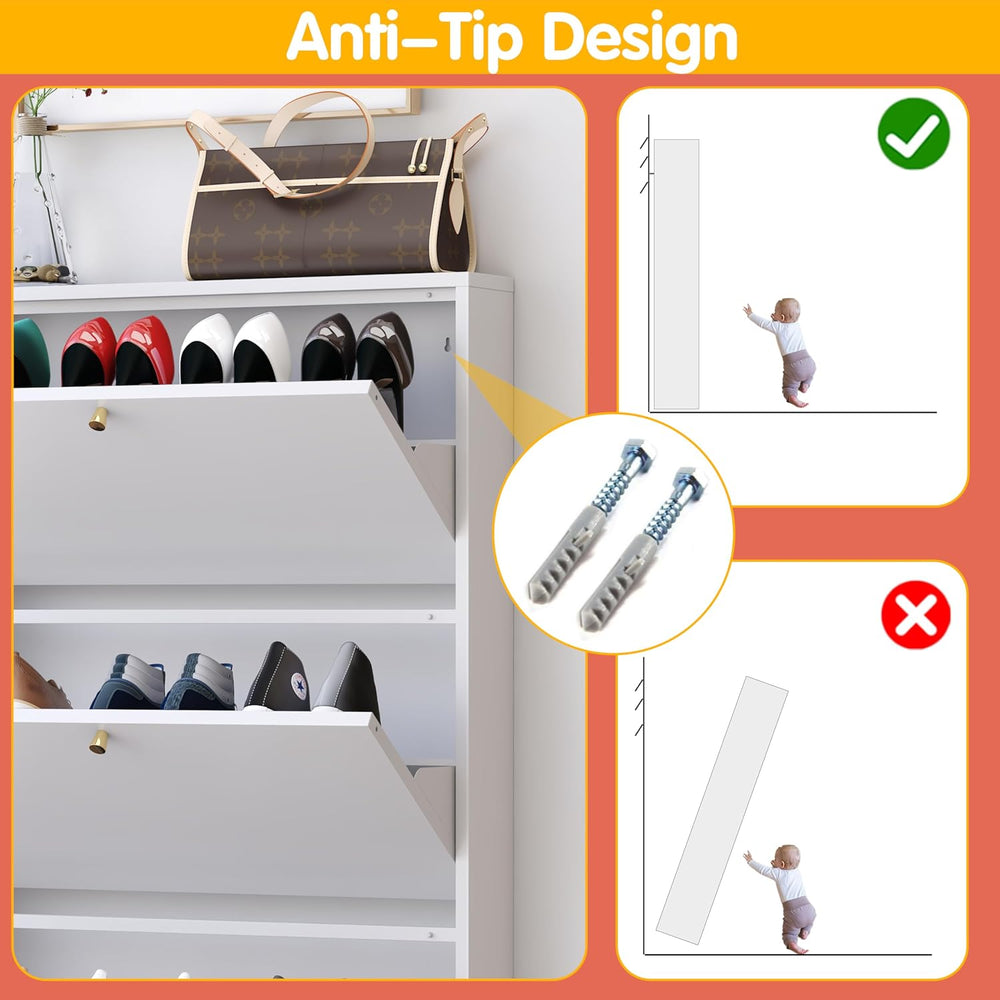 Shoe Cabinet with 3 Flip Drawers, Narrow Shoe Storage Cabinet, Farmhouse Shoe...