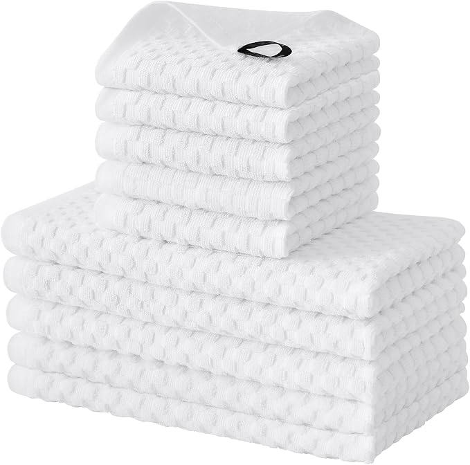 Fintale 100% Cotton Kitchen Towels and Dishcloths Set, 12 x 12 & 15 x 25 Inches by Fintale