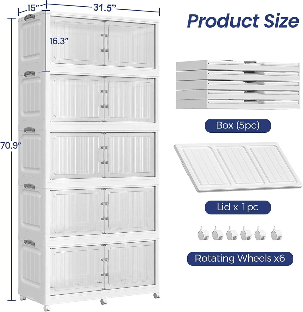 200Gal Extra Large Stackable Storage Bins with Lid (5-Pack), 800QT Foldable O...
