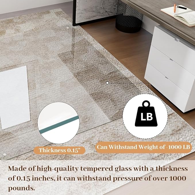 36" x 55" Glass Chair Mat, Heavy Duty Hard Floor Mat - Image 2