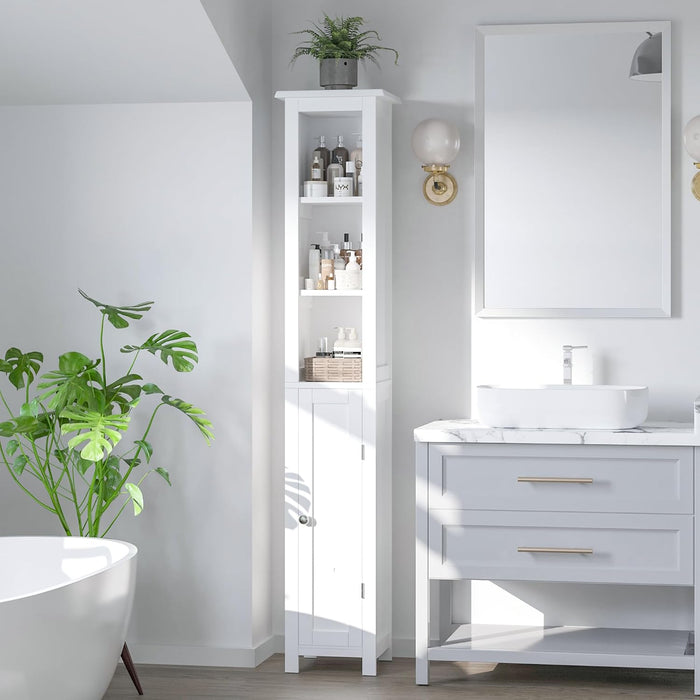 11.81'' Wide Narrow Bathroom Storage Cabinet-Slim Tall Bathroom Storage Cabinet with Adjustable Shelves，Bathroom Floor Storage Cabinet for Home, Small Spaces, Bathroom, Kitchen, Living Room, White