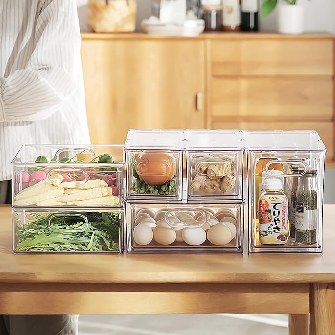 MineSign 2Pack Stackable Fridge Drawers Pull-Out Bins Divided Produce Saver - Image 8
