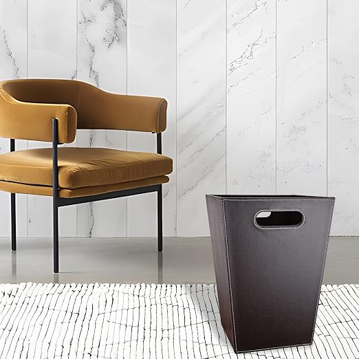 Leather Trash Can Bathroom Wastebasket, 16L/4.2 Gallon Office Garbage Can - Image 7