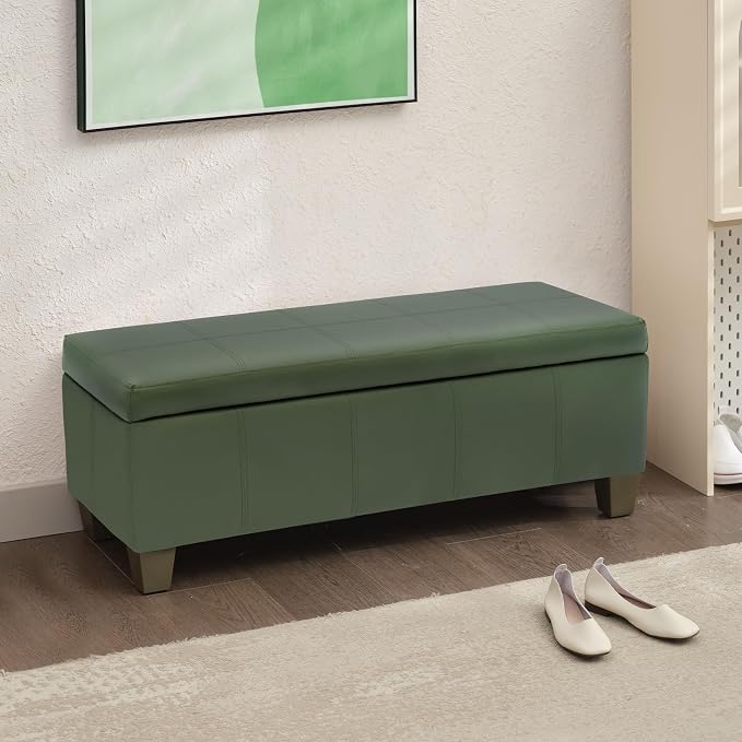 Teal Faux Leather Ottoman with Storage, Rectangular Extra Long Storage Bench - Image 7