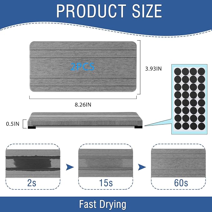 2PCS Water Absorbing Stone Tray, Quick Drying Diatomite Stone Sink Tray - Image 6