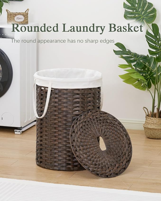 Laundry Basket with Lid Round Rattan Laundry Hamper with Lid and Handles 29.1 - Image 2
