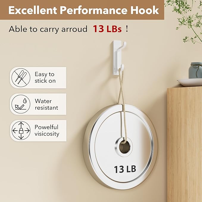 Wall Hooks for Coat and Towel: 13LB Adhesive Door Hanger Stick on - Image 2