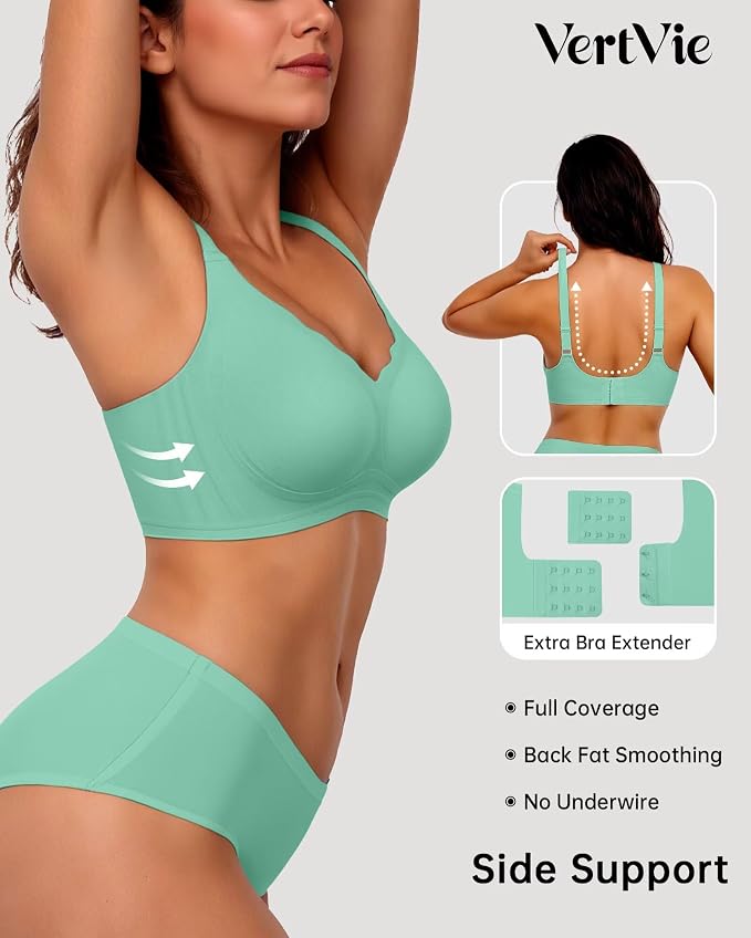Vertvie Womens Seamless Bras No Underwire Supportive Wireless Push Up Full - Image 3