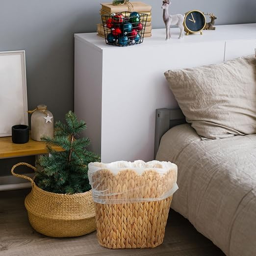 2 Pcs Wicker Trash Can with 50 Small Trash Bag Wicker Waste Woven Basket with - Image 6