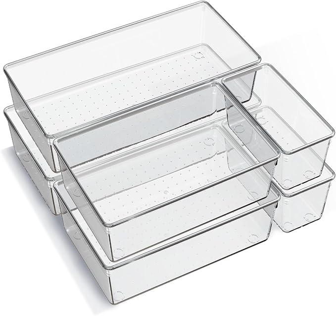 6 Pack Large Clear Plastic Drawer Organizer Trays, Acrylic Kitchen Drawer by Criusia