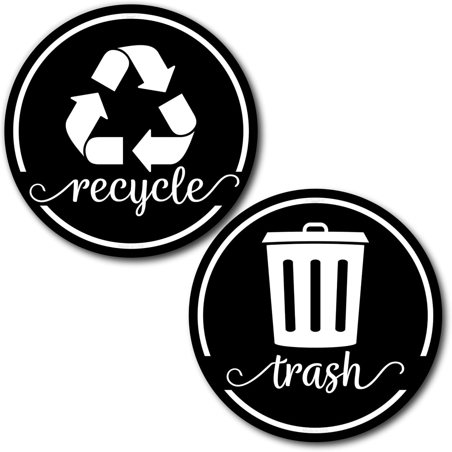 Strong Trash and Recycle Magnets, 3.5" Recycle Magnet for Trash Can & Bins | Magnetic Recycling Stickers for Kitchen Garbage Can and Recycling Bins, Kitchen Compost Magnets, Made in USA, Black, 2 Pcs