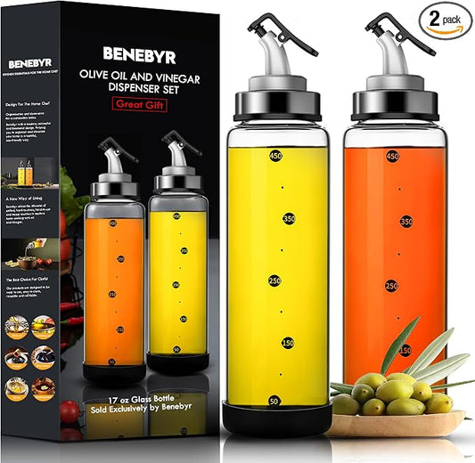 Olive Oil Dispenser Bottle for Kitchen Shatterproof Glass Bottle by Benebyr