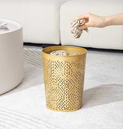 Small Gold Metal Trash Can Wastebasket, Decorative Hollow-Out Garbage Can Waste - Image 7