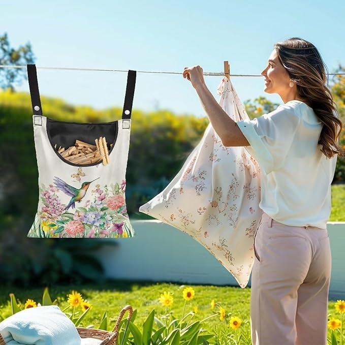 Hummingbird Handy Clothespin Bags Floral Space-Saving Clothespin Storage Hanger - Image 2