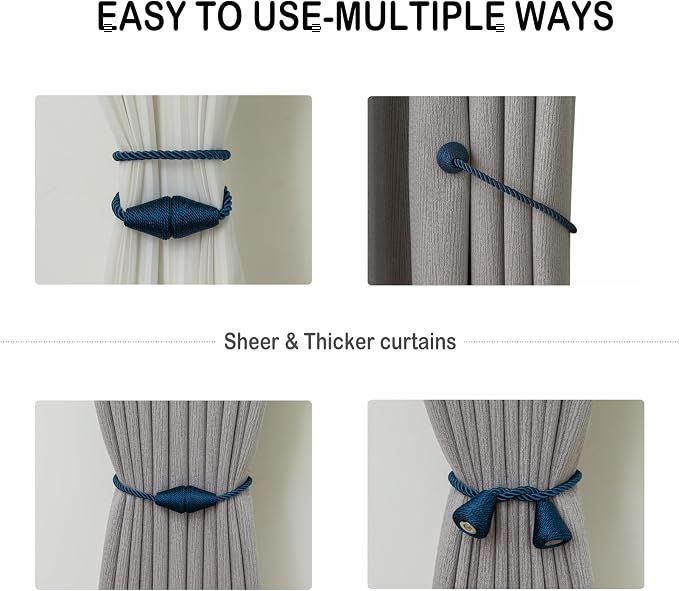 Magnetic Curtain Tiebacks 2 Pack Outdoor Rope Curtain Tie Backs Decorative - Image 5