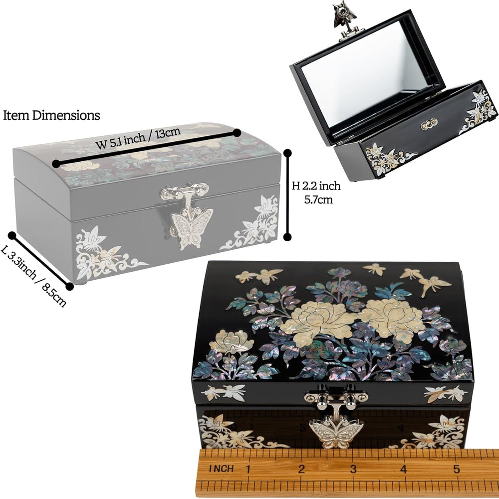February Mountain Korean Mother of Pearl Jewelry Box – Red Floral Peony Desig...