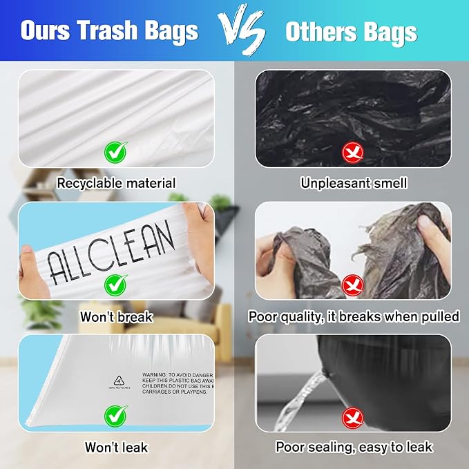 Trash Bags 10 Gallon Medium Kitchen Drawstring Bathroom Garbage Bags, Fit 8-10 - Image 3