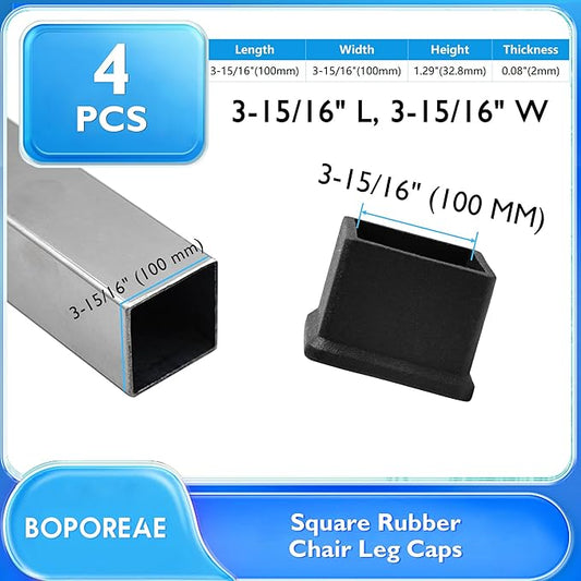 4 Pcs 4" x 4" Square Rubber Chair Leg Caps, PVC Table Leg Covers, Flexible & - Image 2