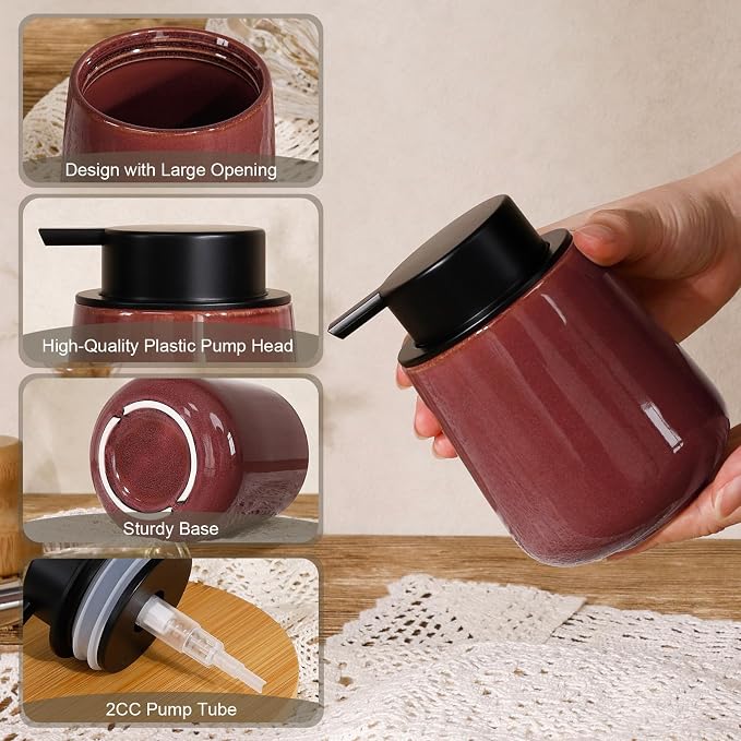 INGOFIN Ceramic Lotion Dispenser - 12 oz Refillable Hand Soap Dispenser Bathroom - Image 6