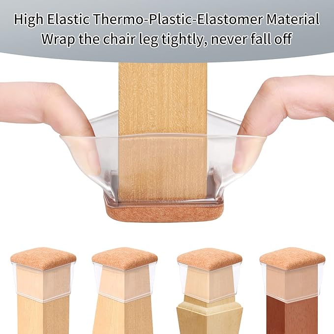 Ezprotekt 8 Pcs Extra Large Square Chair Leg Floor Protectors, Silicone Felt - Image 4