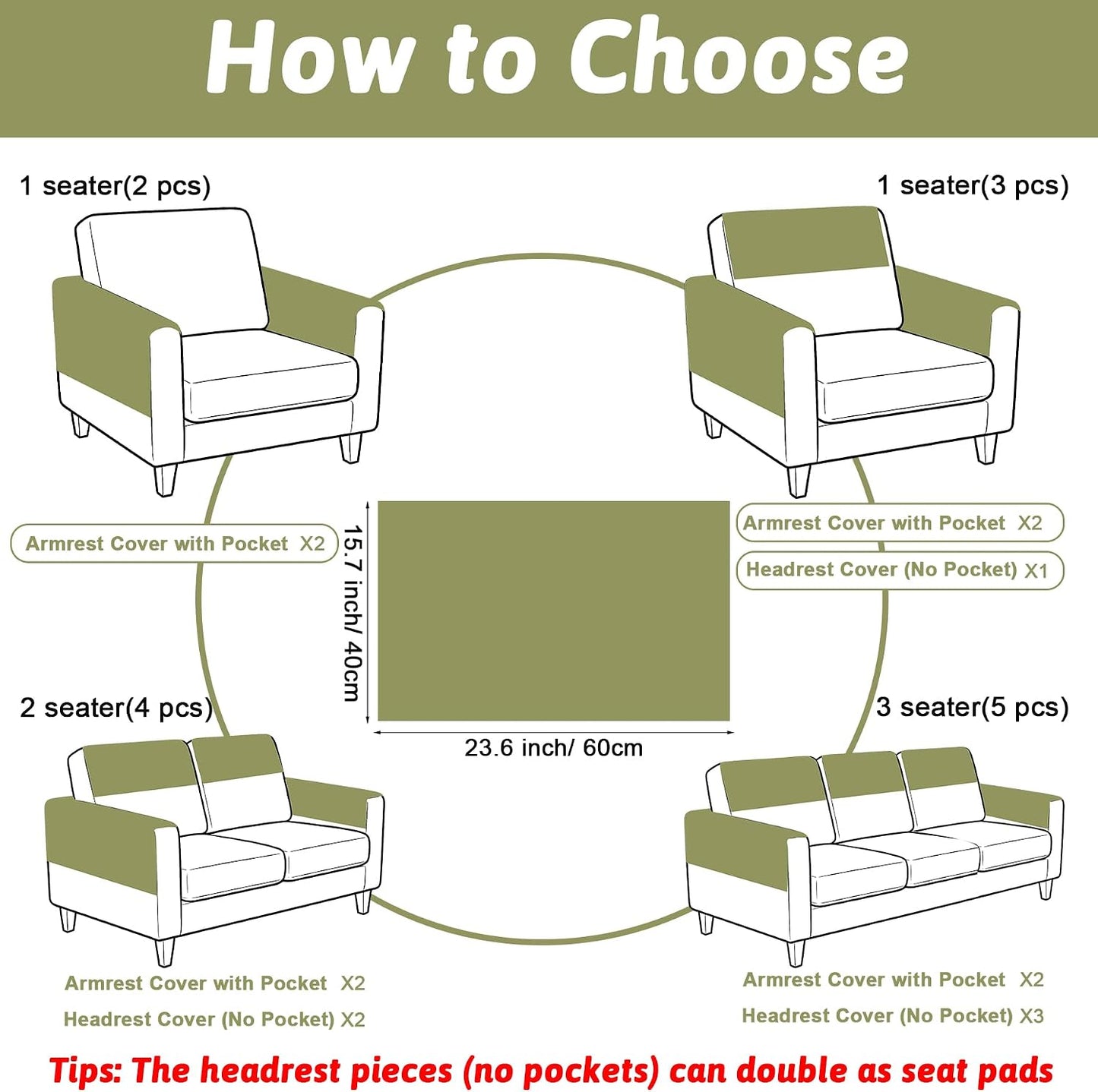 Universal Sherpa Recliner & Armchair Covers with Pockets, Soft Sofa Armrest Backrest Protectors, Pet Friendly Washable Arms Caddy Slipcovers for 3-Cushion Couch, Ivory