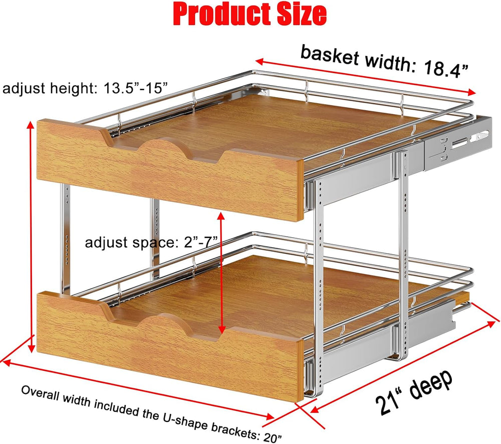 DINDON 2 Tier Pull Out Cabinet Organizer (20" W x 21" D) Slide Out ...
