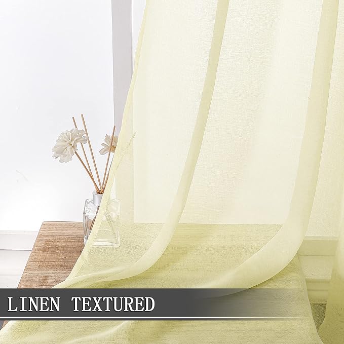 Tollpiz Sheer Curtains Linen Textured Bedroom Curtain Sheers Light Filtering - Image 2