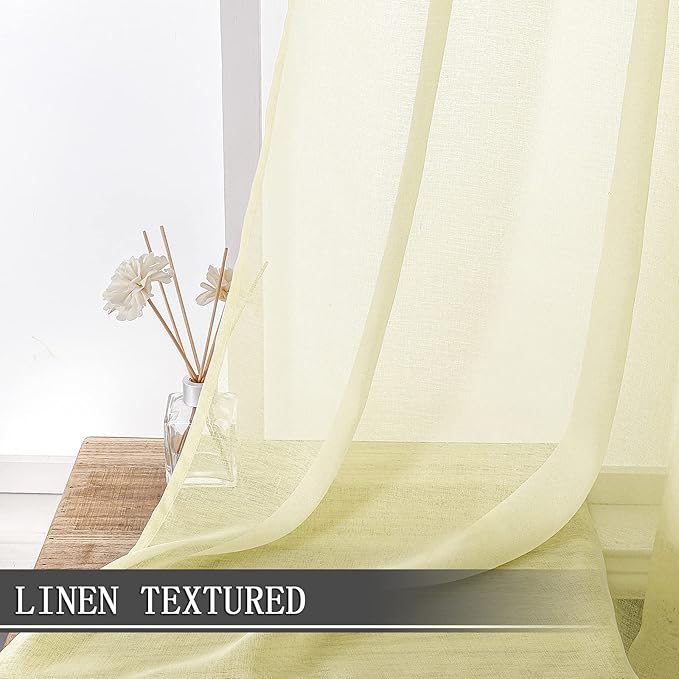 Tollpiz Short Sheer Curtain Living Room Linen Textured Curtains Sheer Light - Image 2