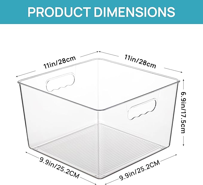 Vtopmart 4 Pack Extra Large Clear Plastic Storage Bins, 11x11 Cube Acrylic - Image 2