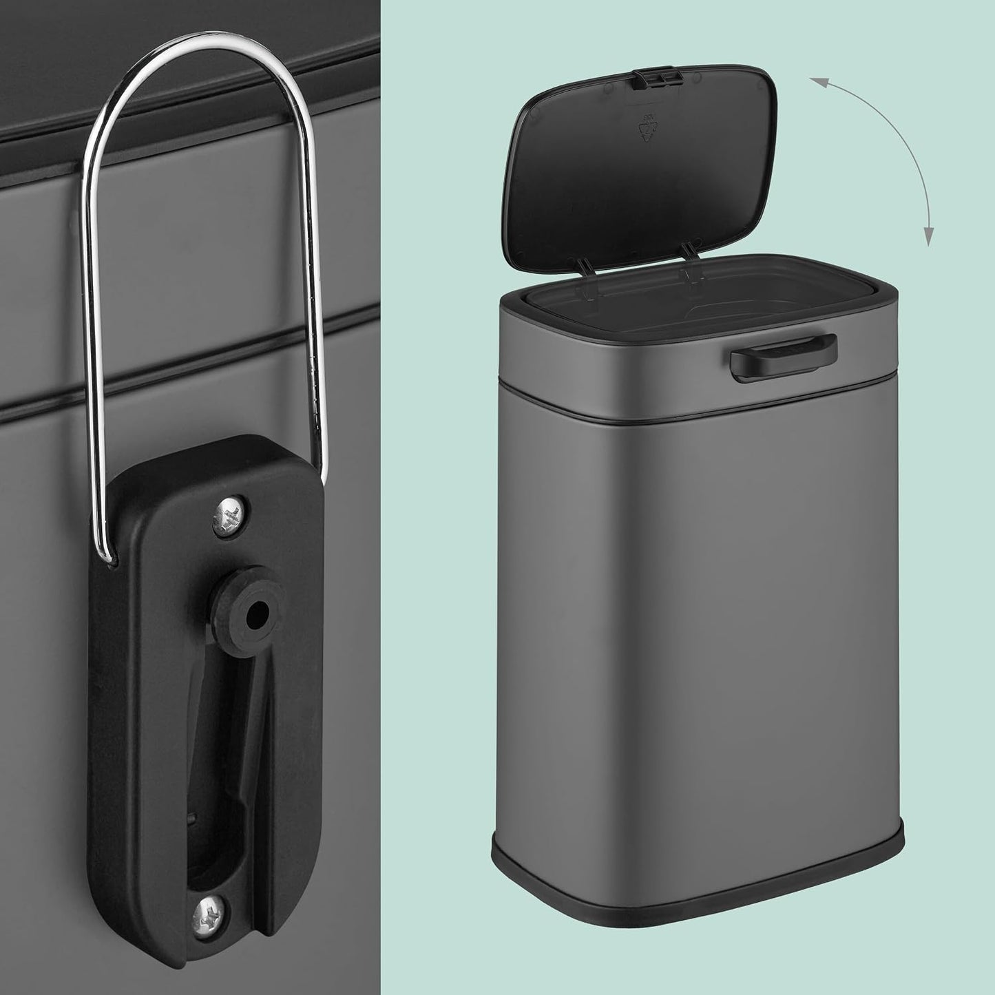 Relaxdays Kitchen Rubbish Bin, 5 L, Hanging Organic Waste Bin, Inner Bin, Suspension & Adhesive Pads, Door Waste Bin, Grey