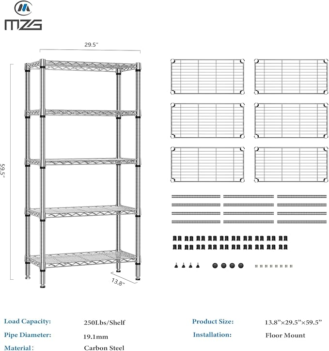 1250 lbs 5 Tier Shelf Metal Storage Shelves Shelving Wire Rack Heavy Duty - Image 3