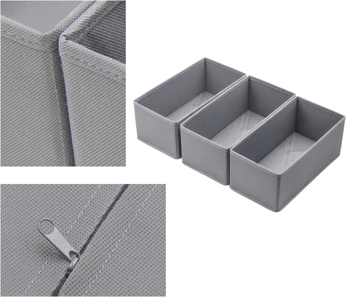 Small Foldable Fabric Drawer Organizer 6 Pack Grey - 11“ Breathable Closet & Dresser Storage Bins for Socks, Underwear, Bras & Baby Clothes