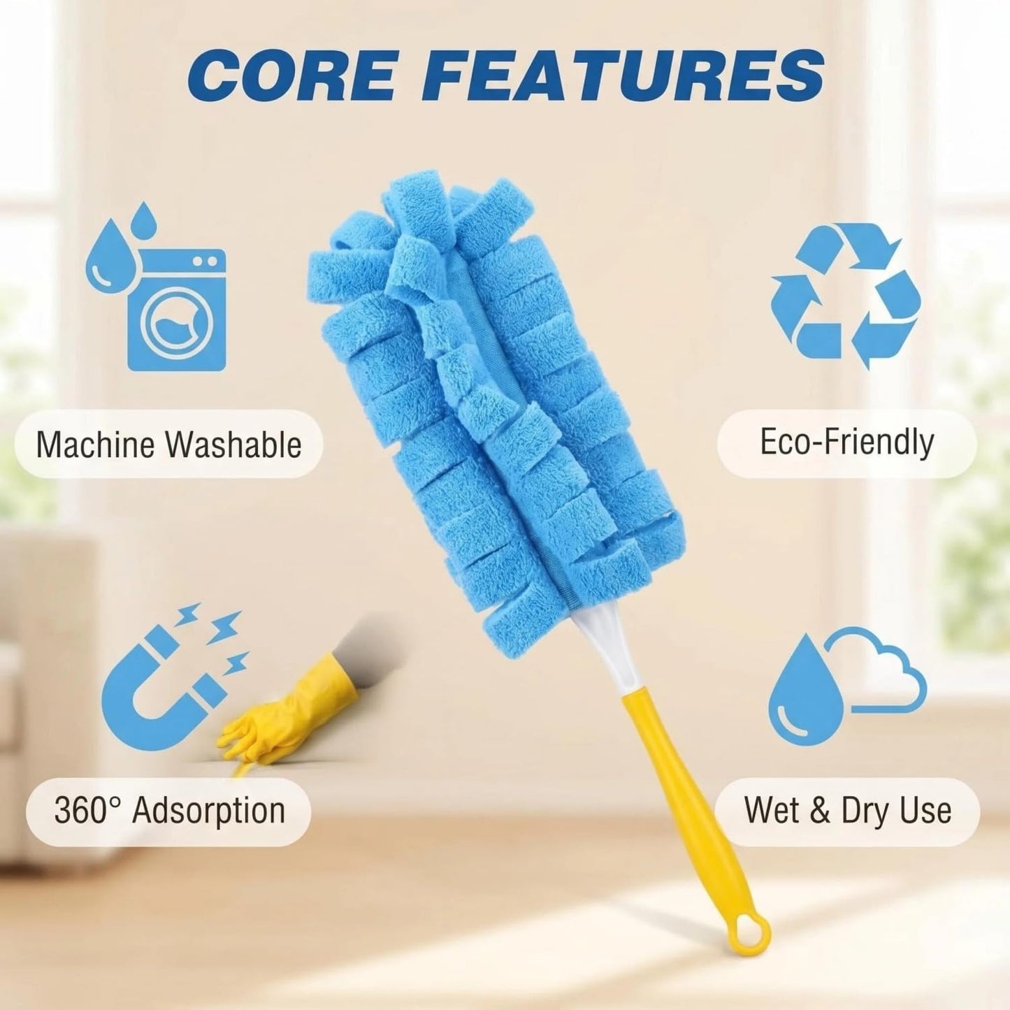 2026 New Reusable Chenille Microfiber Dust Duster, 360° Electrostatic Duster with Washable Removable Cloth Covers, Refillable Multi-Surface Duster for Home Furniture Ceiling Fan Cleaning (1 Set)