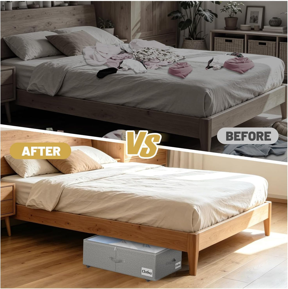 Under Bed Storage with Wheels, 2 Pack Underbed Storage Containers with Clear ...