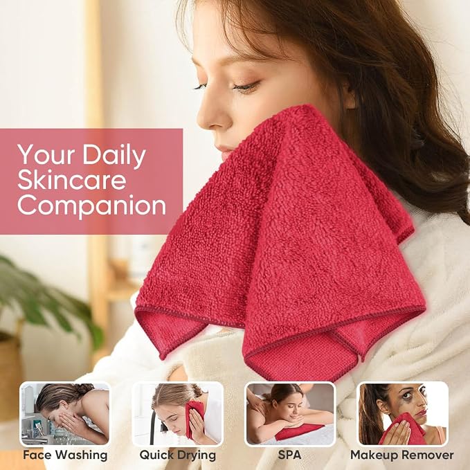 HOMEXCEL Red Microfiber Washcloths 12 Pack, Highly Absorbent and Soft Face Towel - Image 4