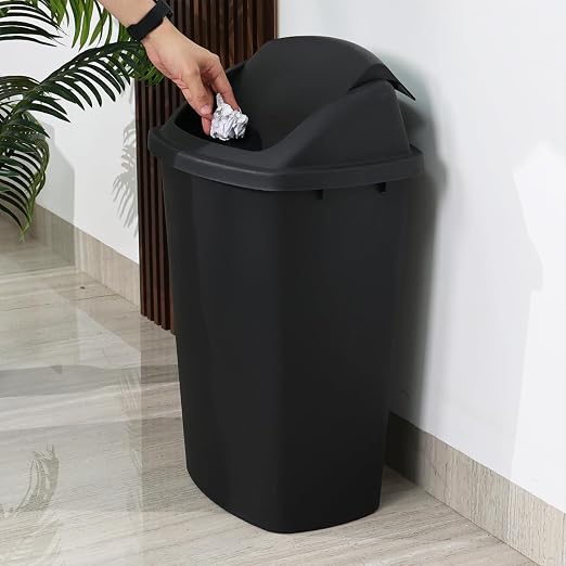 4-Pack 13 Gallon Plastic Swing Top Trash Can, Lidded Wastebasket Garbage Can - Image 4