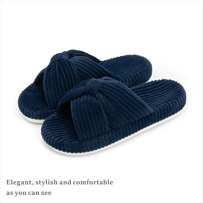 Chantomoo Slippers for Women Memory Foam House Bedroom Corduroy Bow Crossbands - Image 5